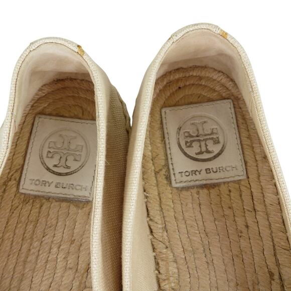 Tory Burch Weston Espadrille Flats Size 8.5 Cream Beige Natural Logo Flats - Picture 7 of 10